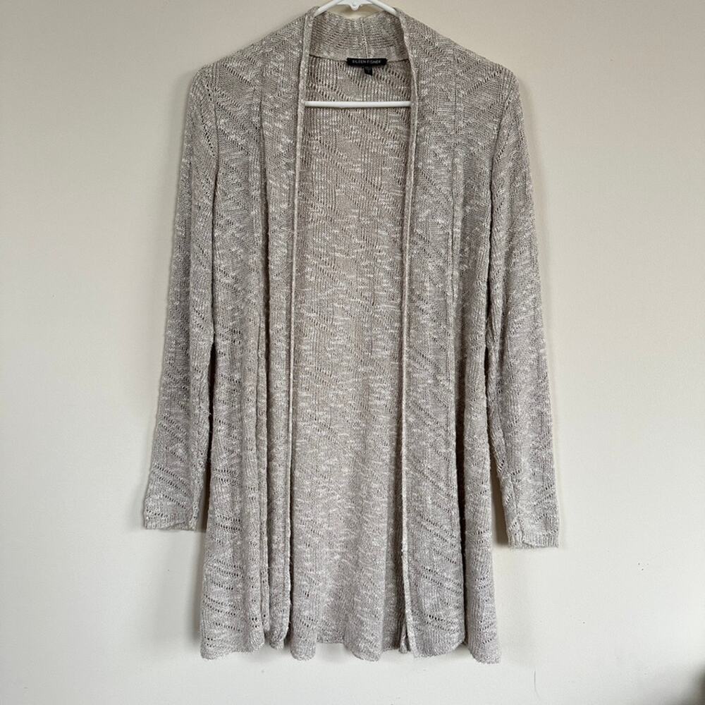 Eileen Fisher Cardigan Sweater Women SMALL Linen Blend Open Preppy Office Summer
